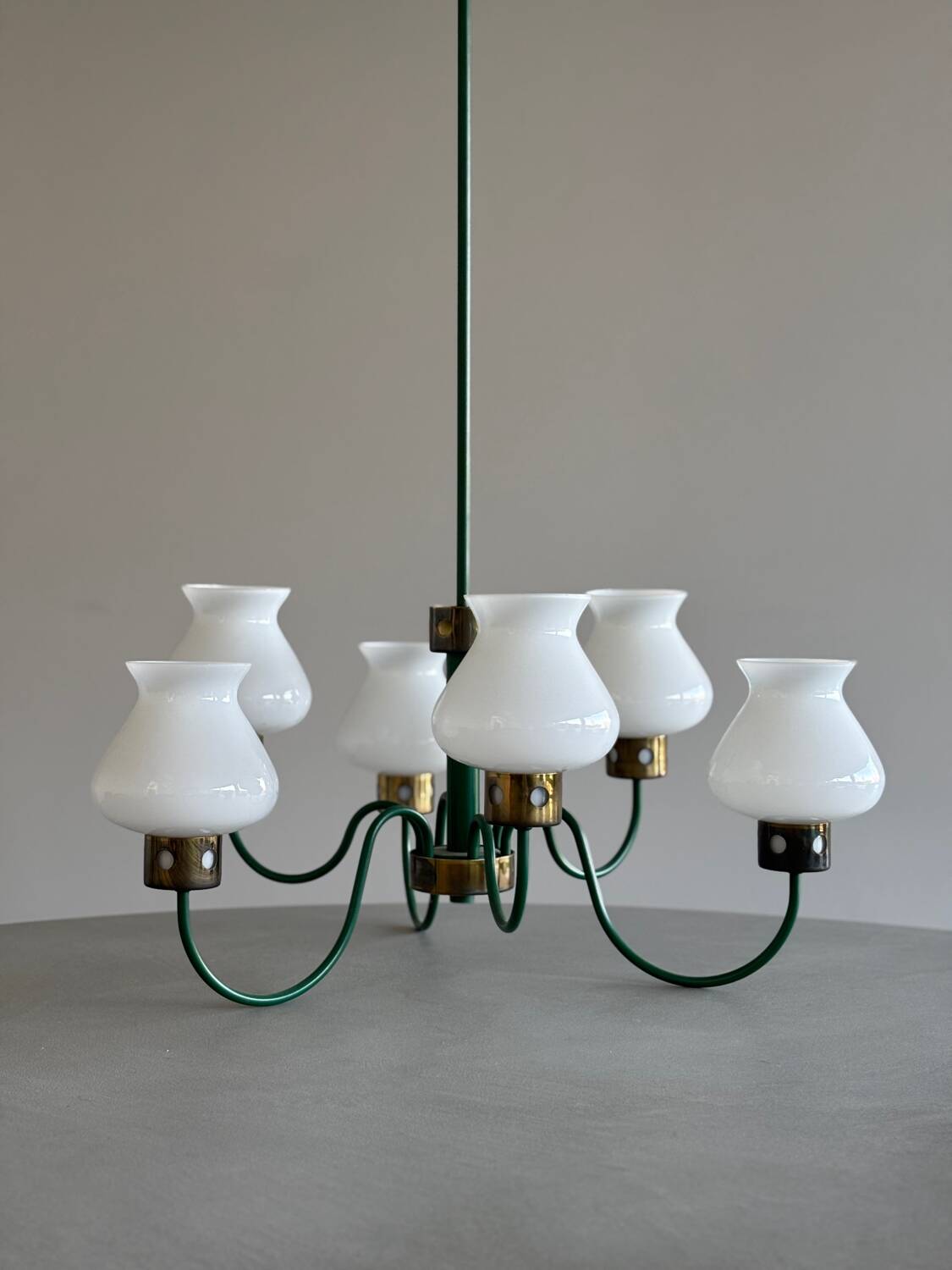 1960s vintage chandelier with opaline lampshade