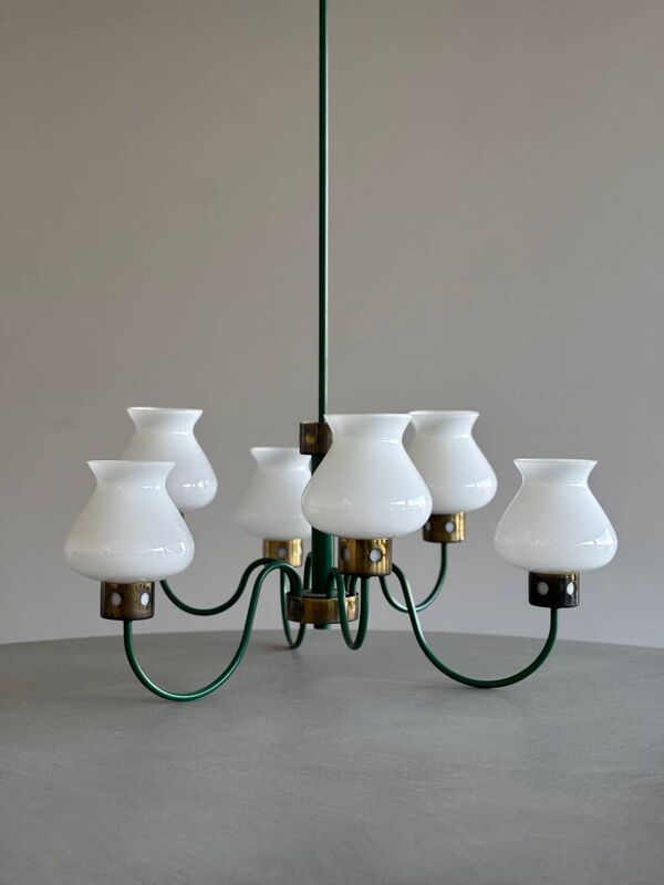 Lustre vintage des années 1960 avec Abat-jour en opaline