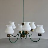 1960s vintage chandelier with opaline lampshade