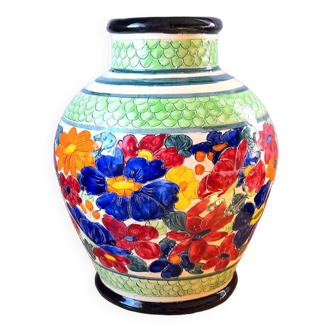 Grand vase fleuri Vallauris 60s