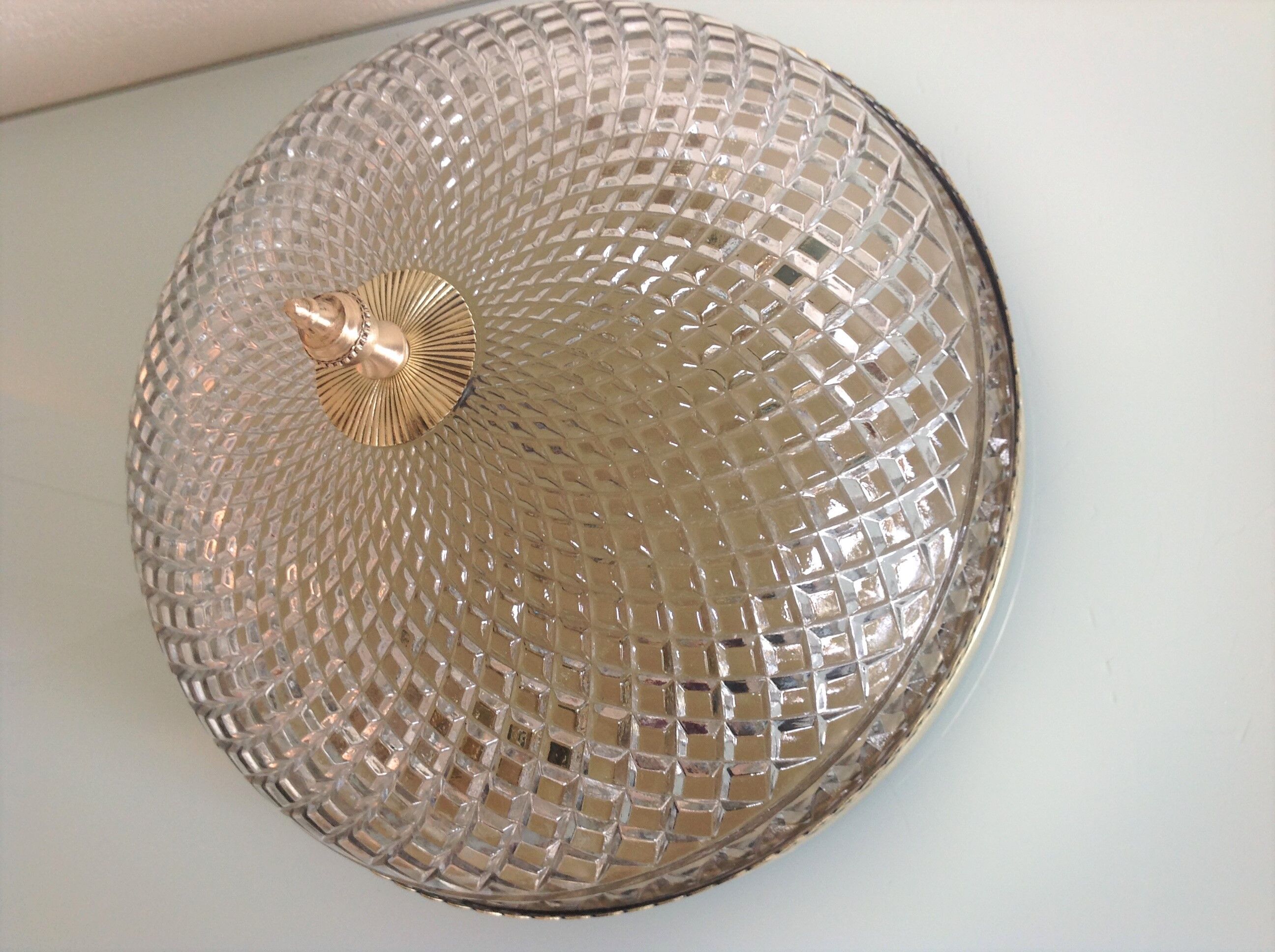Round ceiling lamp in structured glass art deco style 30s-40s