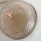 Round ceiling lamp in structured glass art deco style 30s-40s