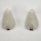 Pair of wall lamps by Ercole Barovier in Rugiadoso Murano glass, Italy 1950