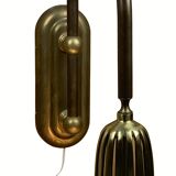 Art deco holophane cut glass and brass wall lamps, 1970