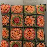 Grannys square crochet vintage 70 cushion