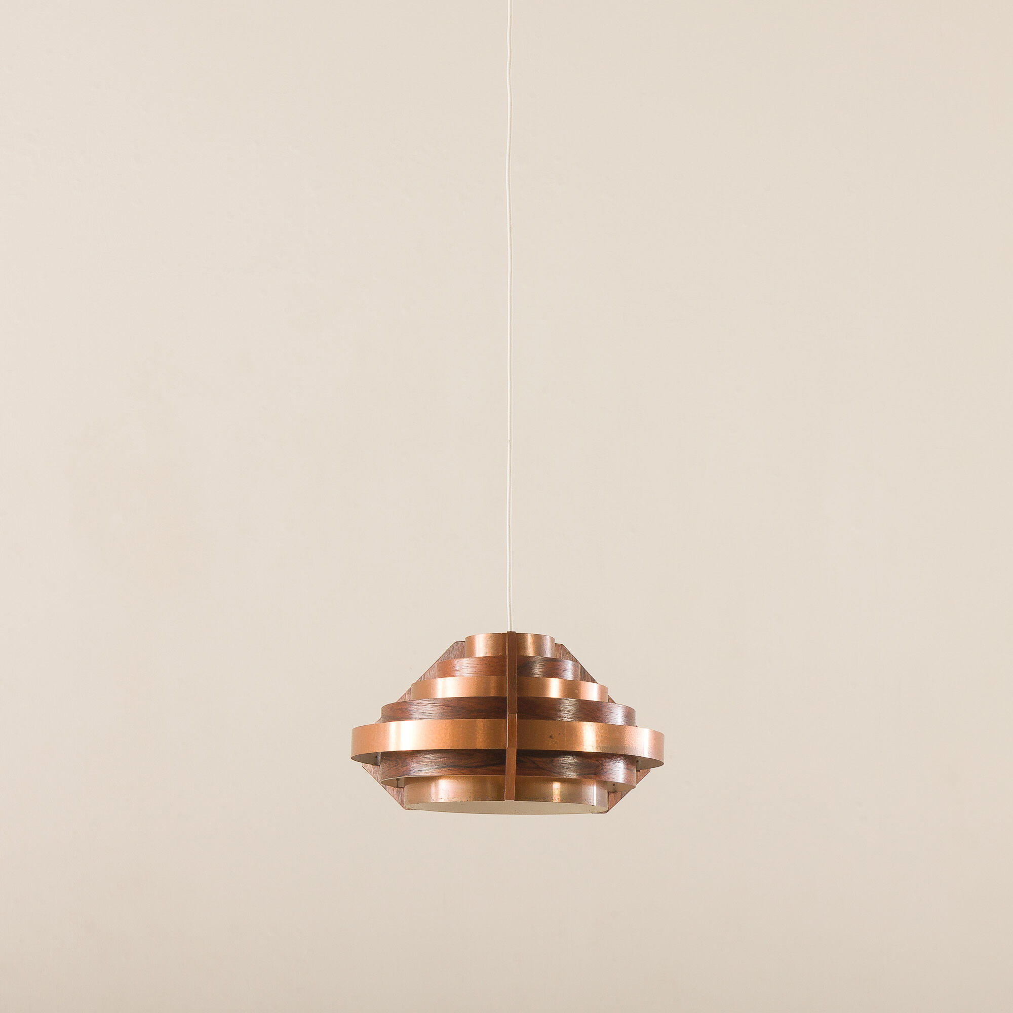 Copper and rosewood lamp attributed to Werner Schou, Denmark 1960s