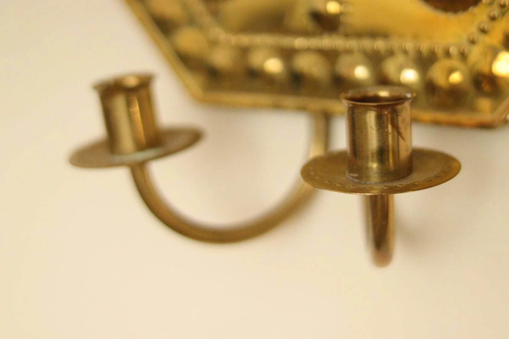 Single mid-century Swedish brass sconce for two candles