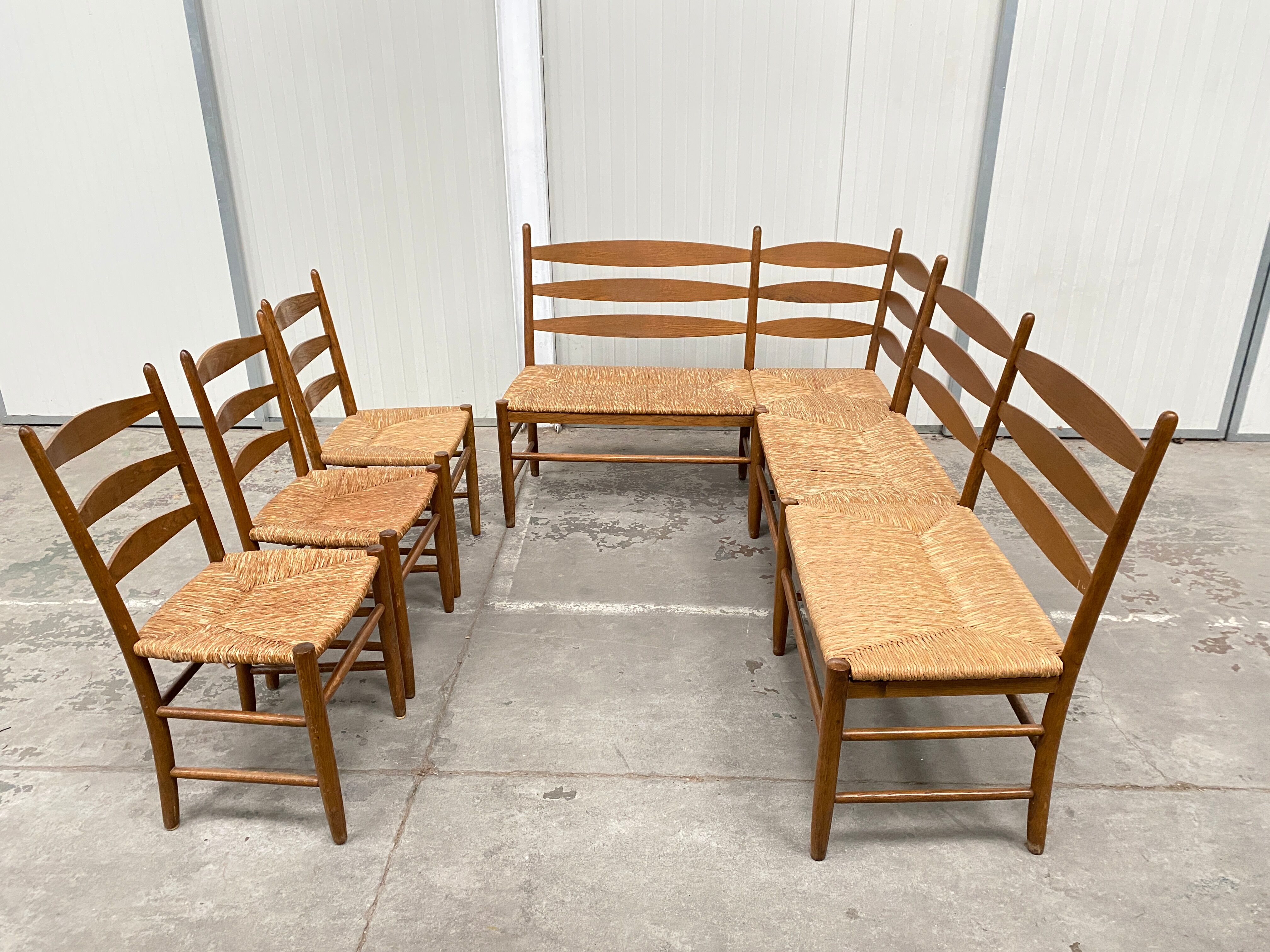 Oak and wicker dining set, 1960s