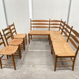 Oak and wicker dining set, 1960s