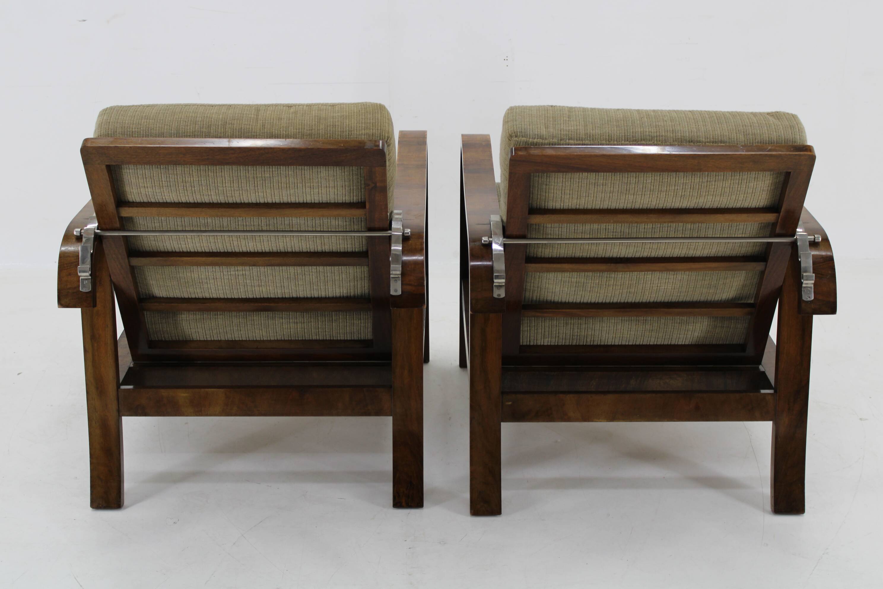 1930s Pair of Art Deco Armchairs in Walnut Finish, Czechoslovakia