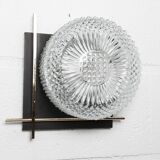 1960 wall light, black metal glass and gold brass rods
