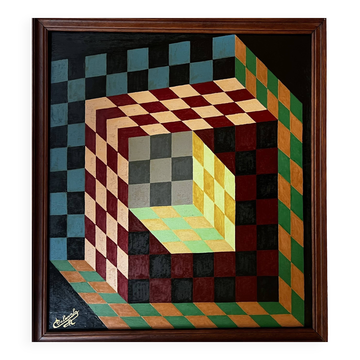 1970s tableau "Tribute to Vasarely", signed