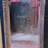 Miroir Inde Rajasthan dans un ancien encadrement  en bois de Teck 18ème superbe usure et patine