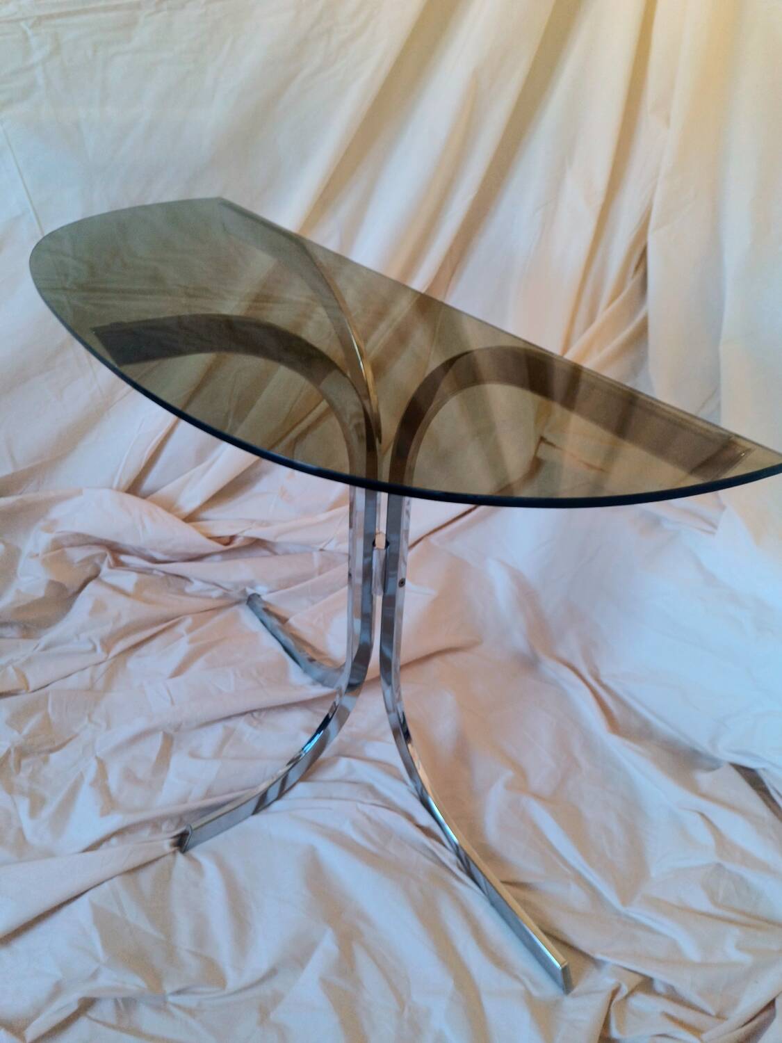 Vintage 1970s glass and chrome wall console