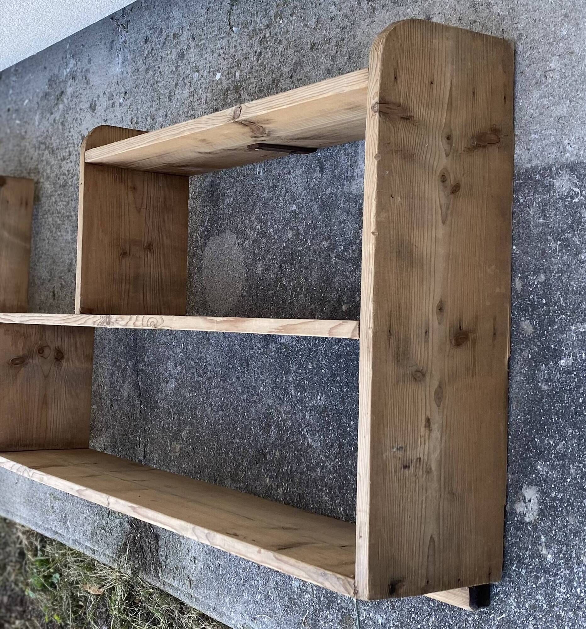 Large vintage wall shelf in raw wood