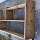 Large vintage wall shelf in raw wood