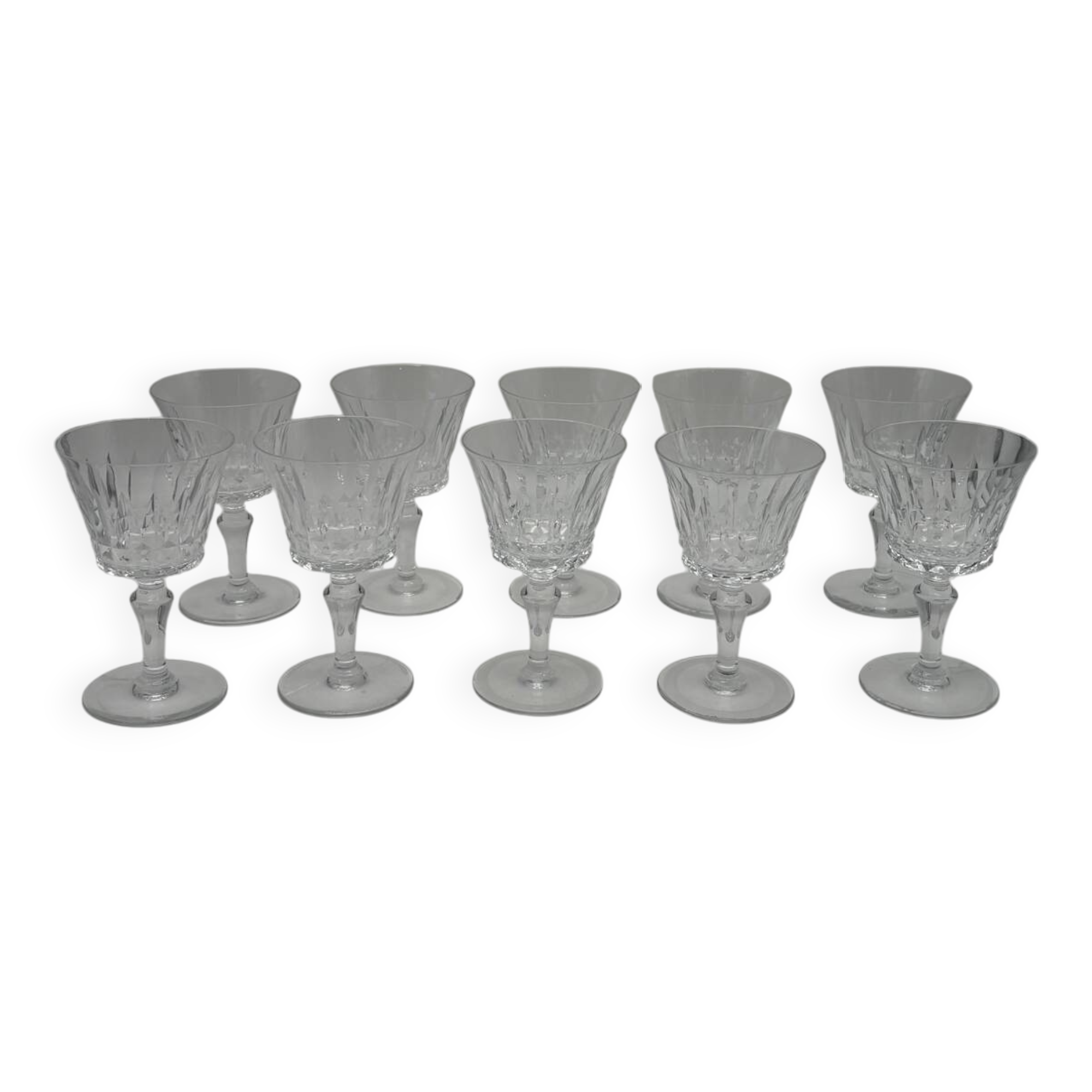 10 Baccarat Glasses, Model Picadilly, France, Crystal Stemmed Glasses