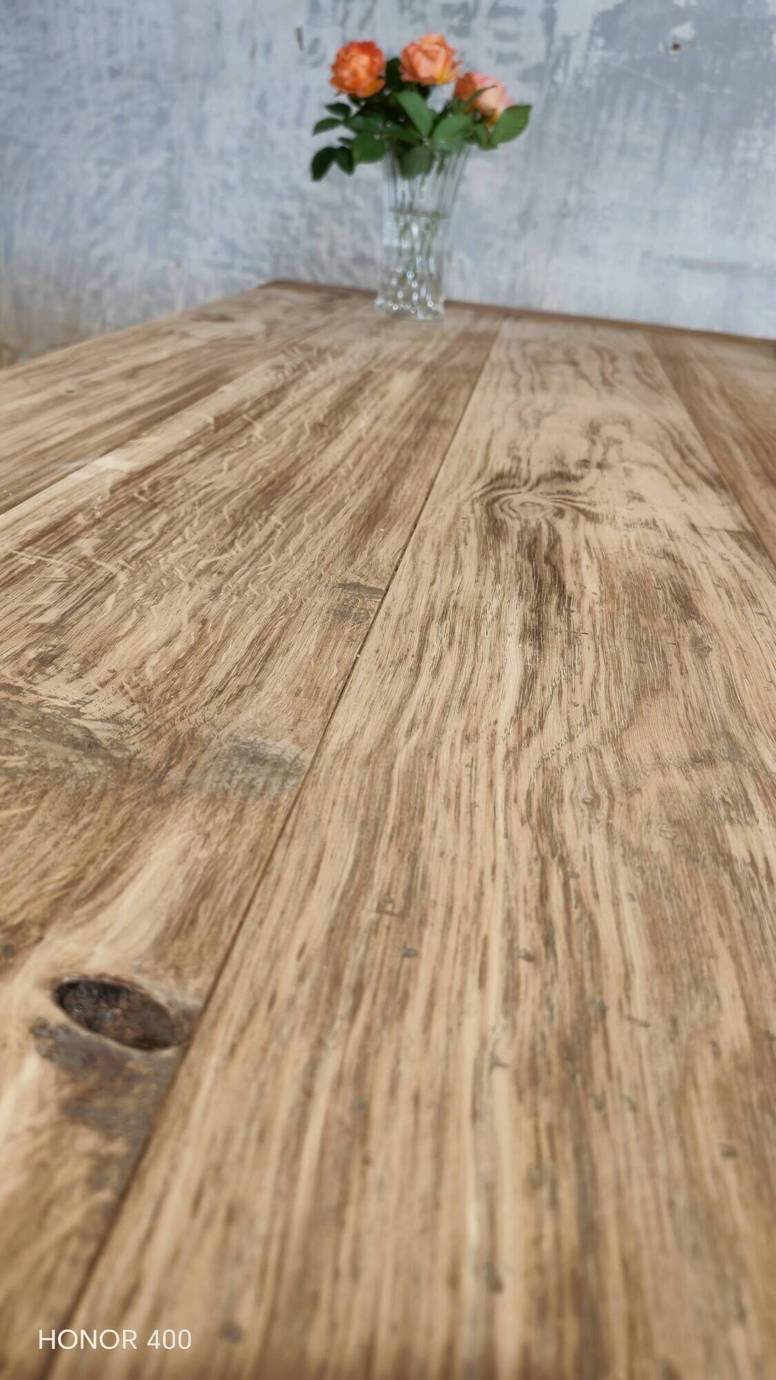 Solid oak farmhouse table "brut" 247x89, top "chocolate oak"