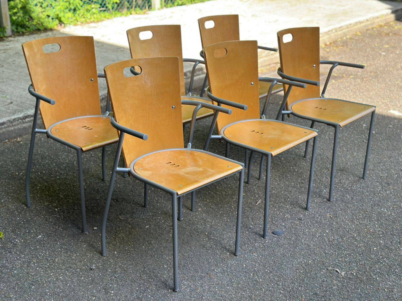 6 Scandinavian chairs from the 90s in steel and light wood from Ikea.