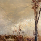 Romantic landscape with horses, oil on canvas signed R Bizet.