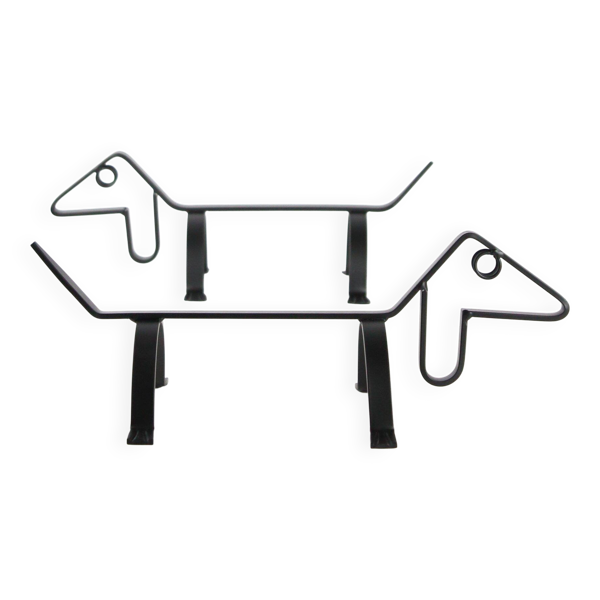 Travail scandinave, paire de chenets chiens
