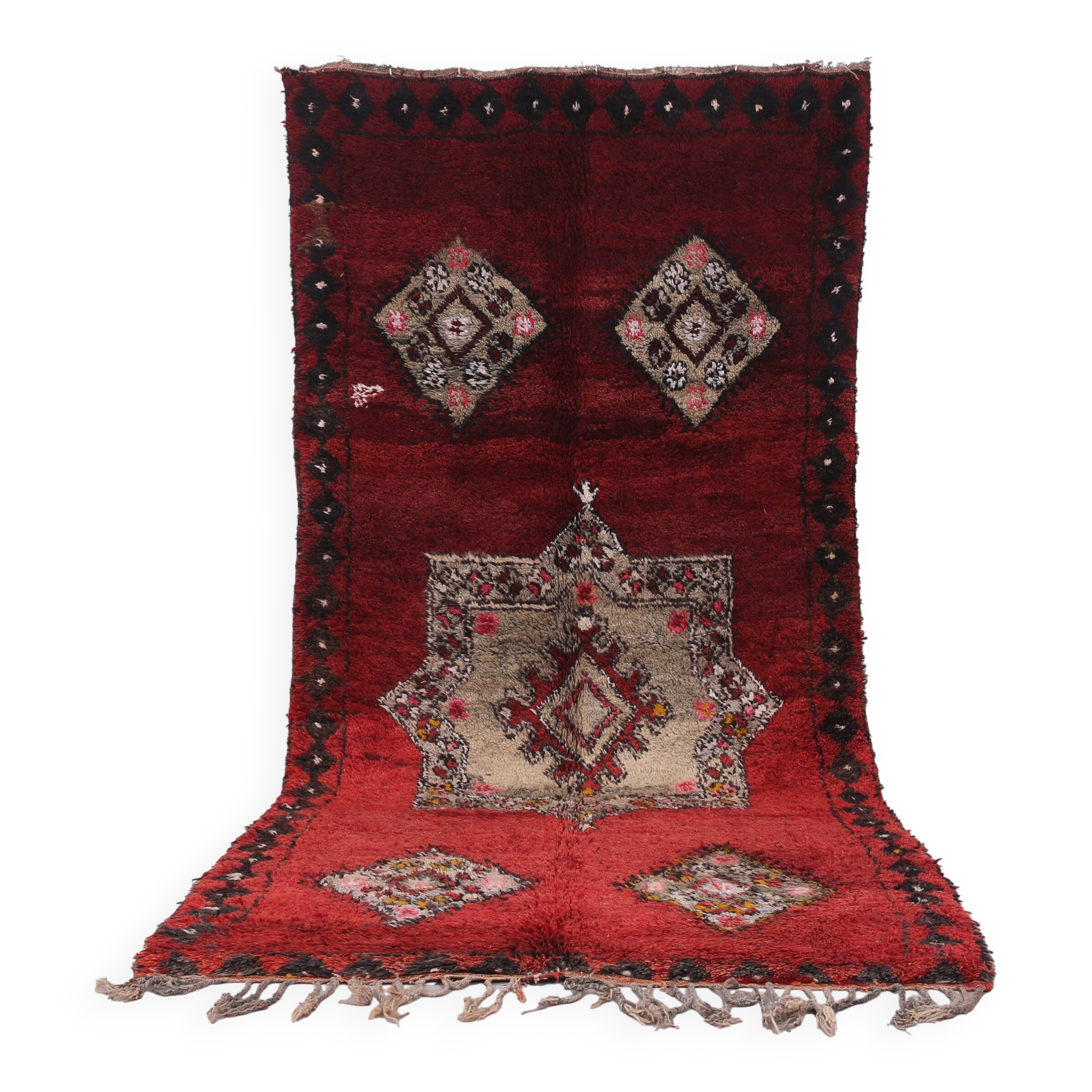 Burgundy Vintage Moroccan Rug 160 x 350 cm - Berber Wool Rug - Handmade rug