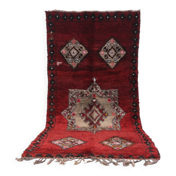 Tapis marocain vintage bourgogne 160 x 350 cm - Tapis en laine berbère - Tapis fait main