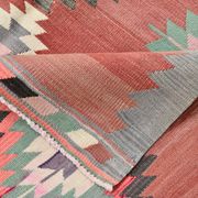 5x8 Red & Pink Handmade Geometric Kilim Area Rug, 160x238Cm