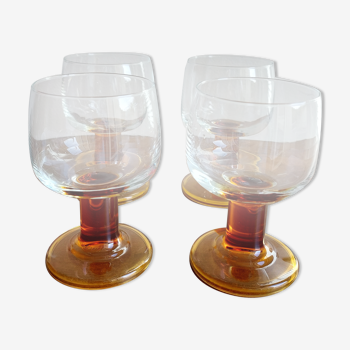 Set of 4 vintage amber stemmed glasses