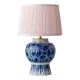 Antique Table Lamp in Blue and White Ceramic Chinoiserie Style, Delft, 1924, Brass Details