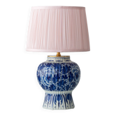 Lampe de table antique en céramique bleu et blanc de style chinoiserie, Delft, 1924, détails en laiton.