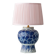 Antique Table Lamp in Blue and White Ceramic Chinoiserie Style, Delft, 1924, Brass Details