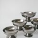 set of 6 large wide foot bowls in stainless steel 1970