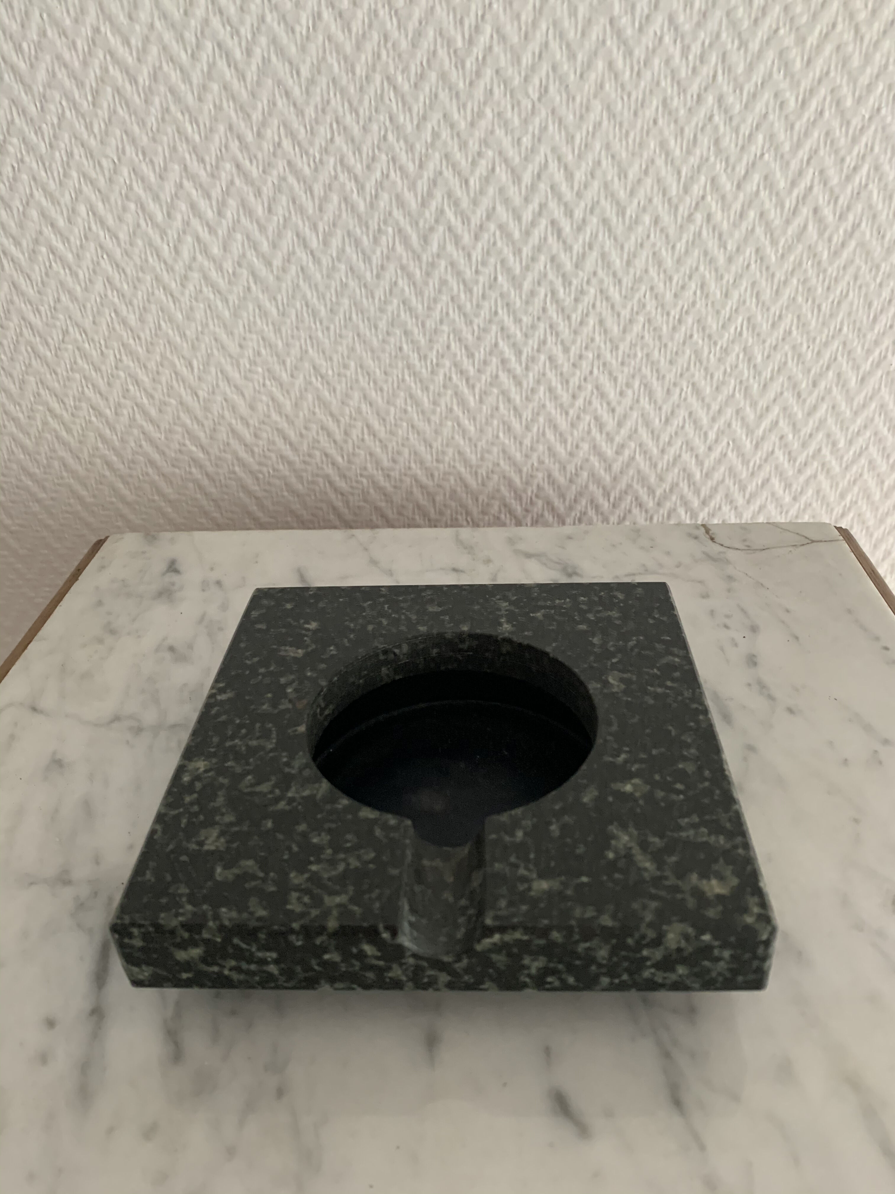 Black black square marble ashtray speckled green