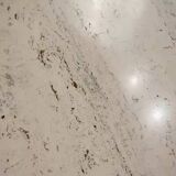 Vintage square travertine and leather coffee table