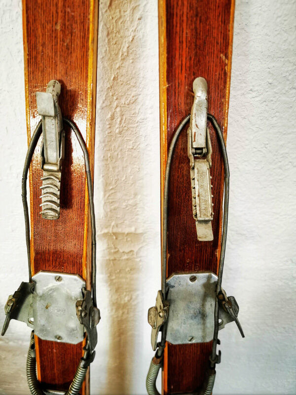 Pair of old wooden skis