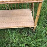 Vintage 60s bamboo rattan standing shelf