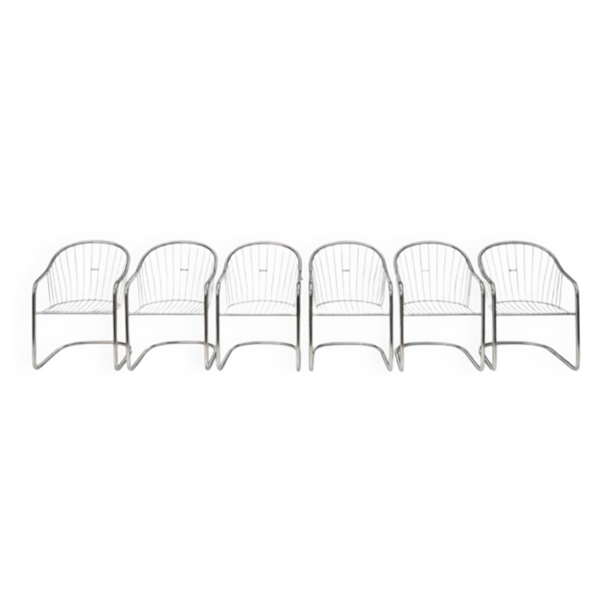 6 chrome metal chairs in the style of Gastonne Ronaldo.