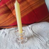 Set of two vintage glass candlesticks, transparent, France, Reims.