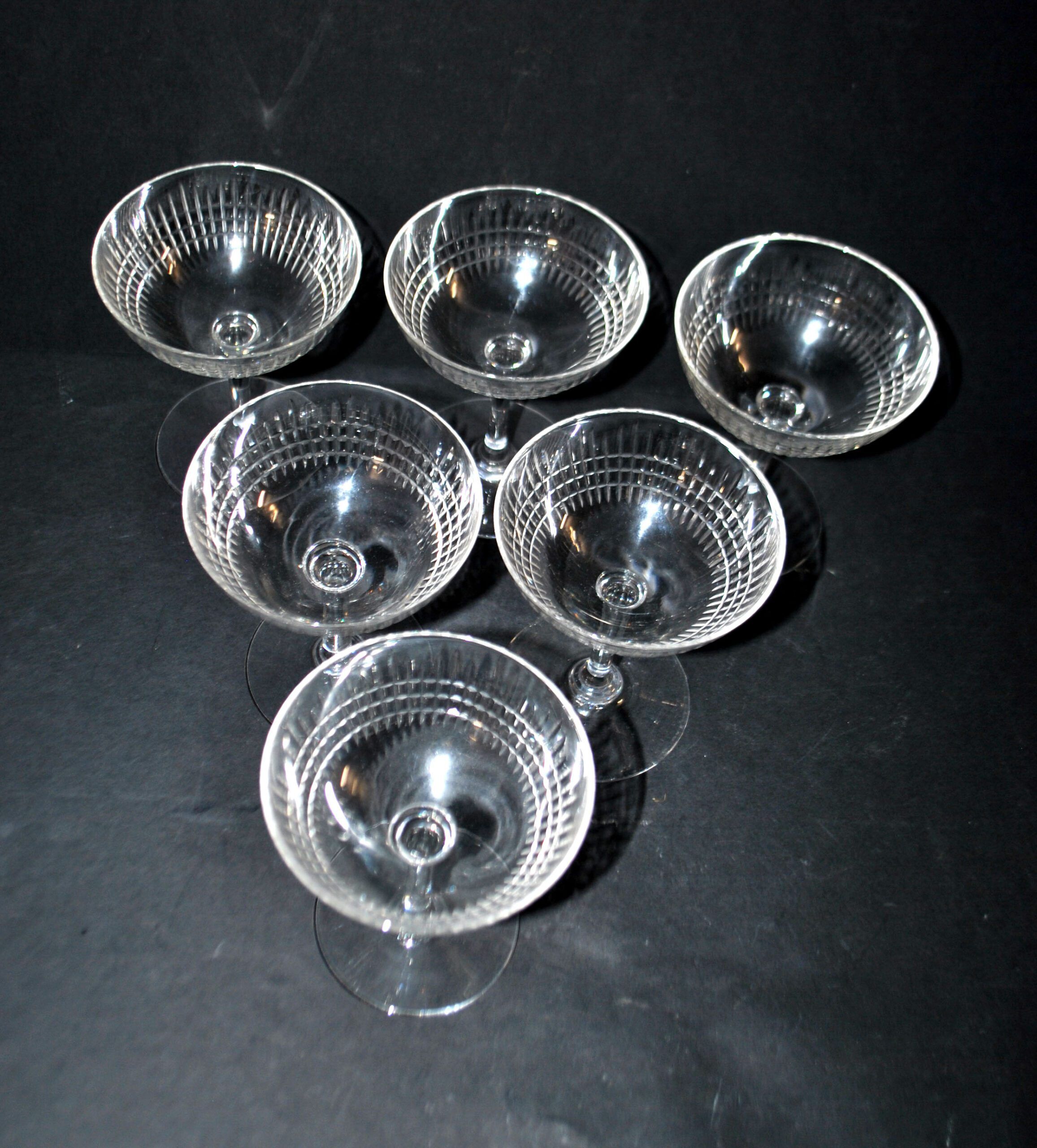 Baccarat set of 6 champagne glasses Nancy in cut crystal organ pipe design 11.5 cm