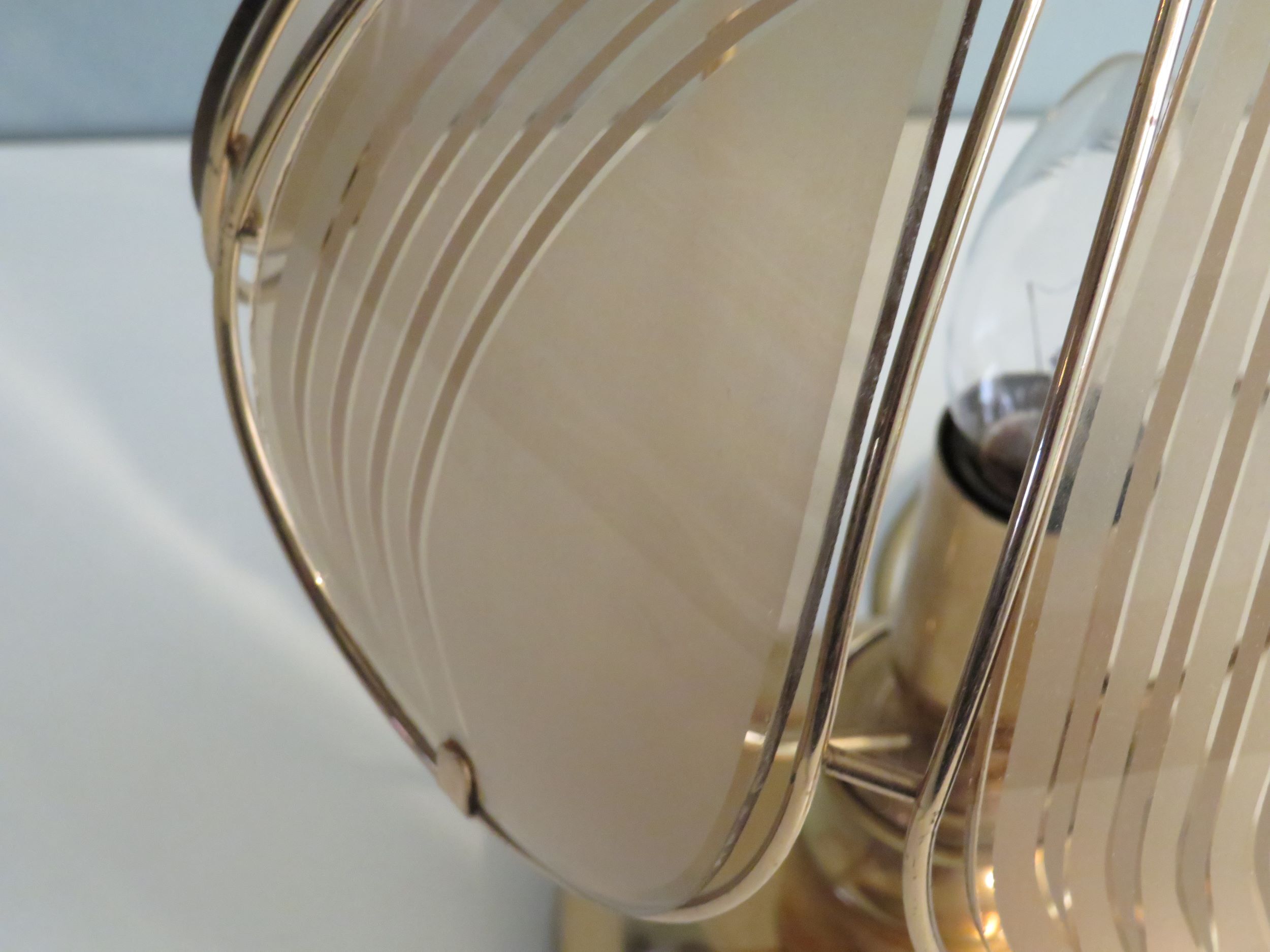 Brass table lamp with smoked glass panels, Belgium 1970