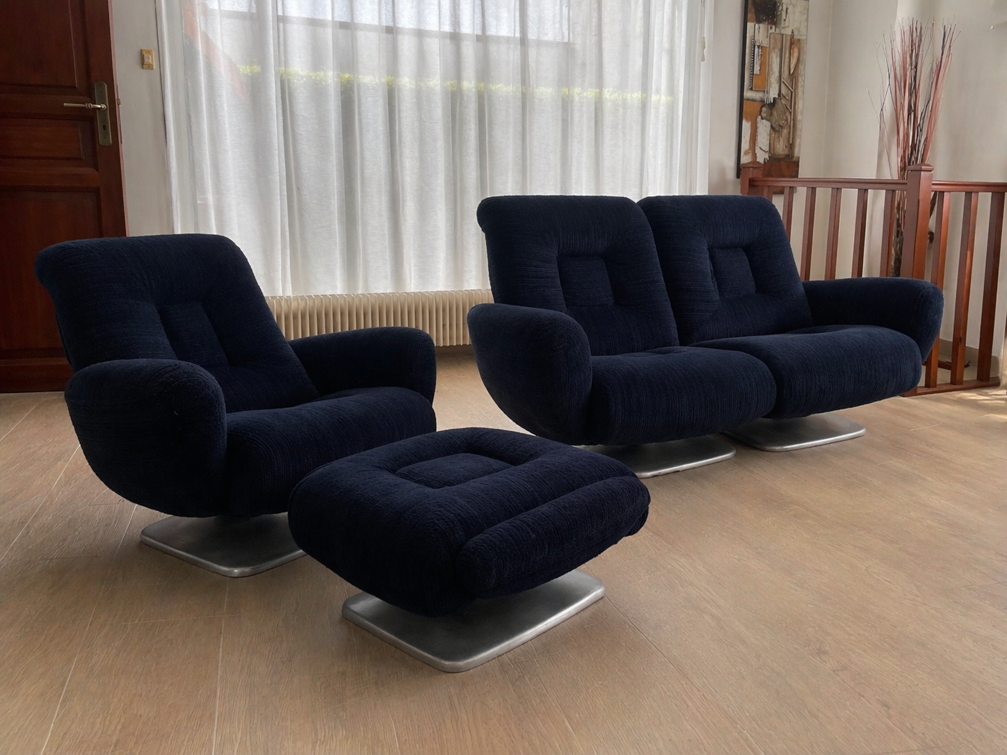 Sofa set + armchair + footrest Jean Prévost – 1970s