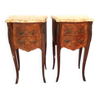 Pair of bedside tables with flower marquetry