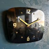 Vintage formica silent rectangular wall clock "Electric golden black"