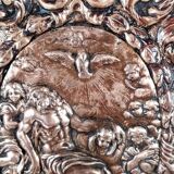 Patinated bronze holy water font
