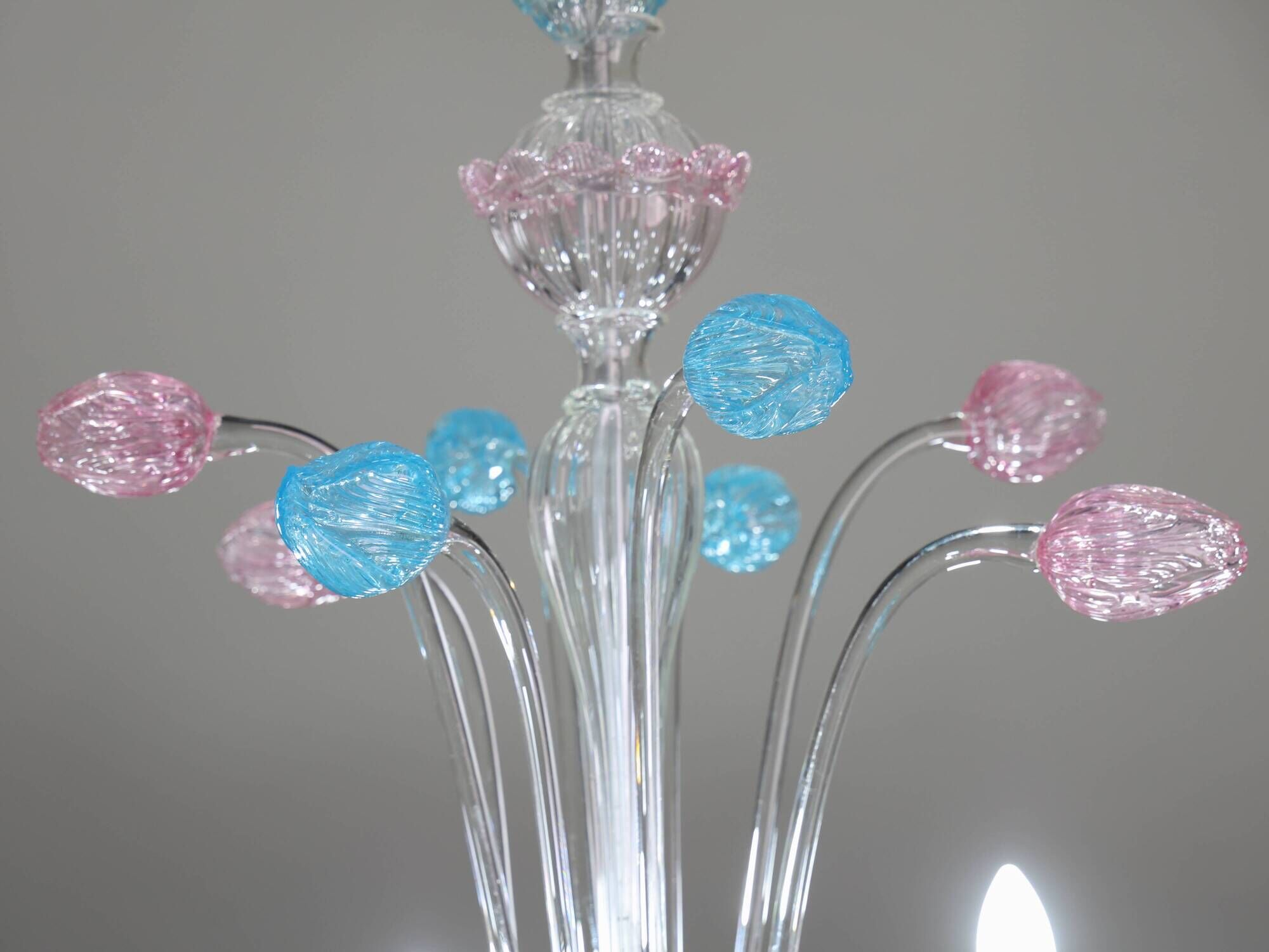 "Amsterdam" Large Size Vintage Pink and Blue Tulip Murano Glas Chandelier,