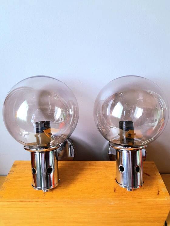 Pair of chrome wall lights 1970