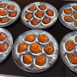Pornic earthenware / set of 6 oyster plates / hand painted