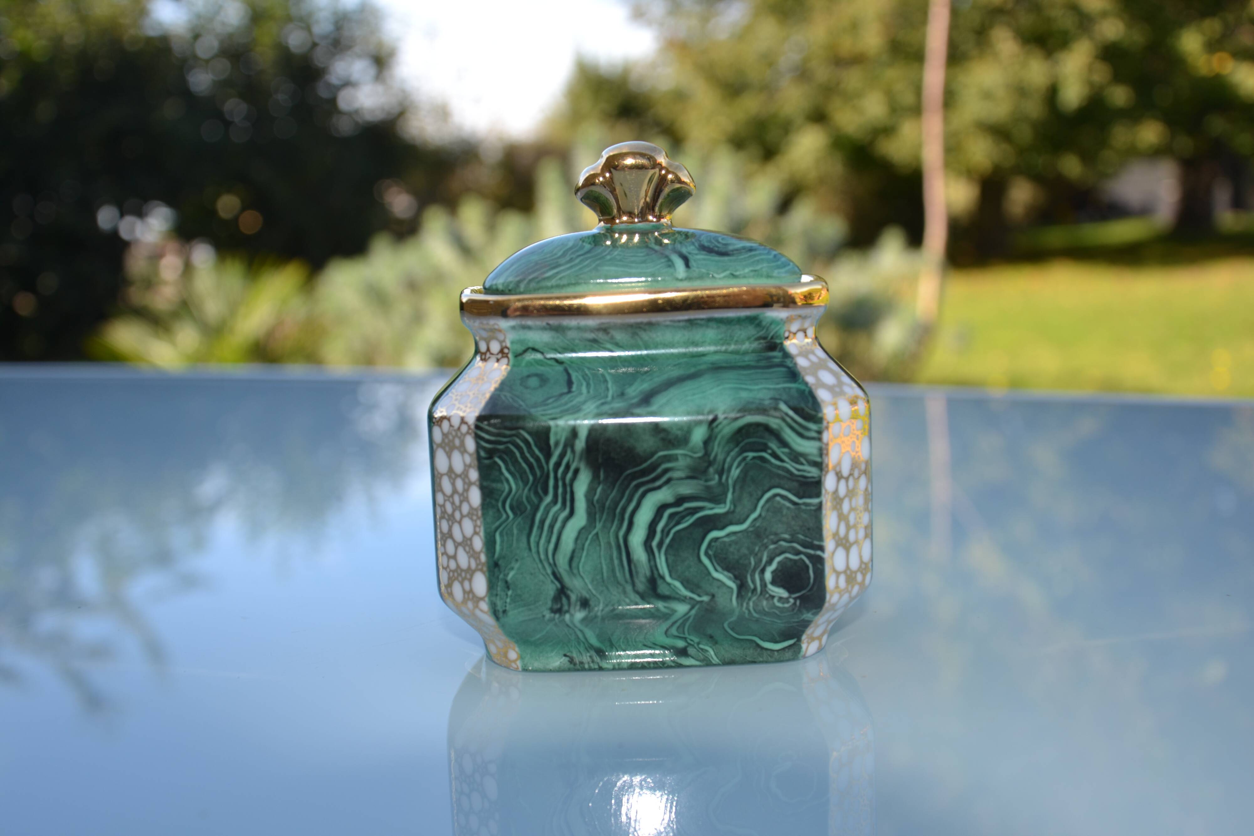 Winterling Germany malachite and gold candy box