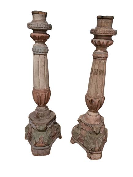 Pair of wooden candlesticks 43 cm - 18th century style